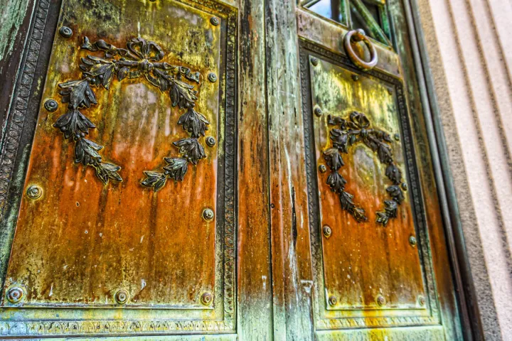 a close up of a wooden door